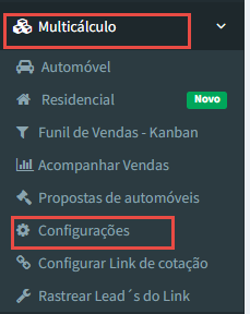 No menu Multicálculo, clique em Configurações, abra a aba Parâmetros das seguradoras e selecione SURA.