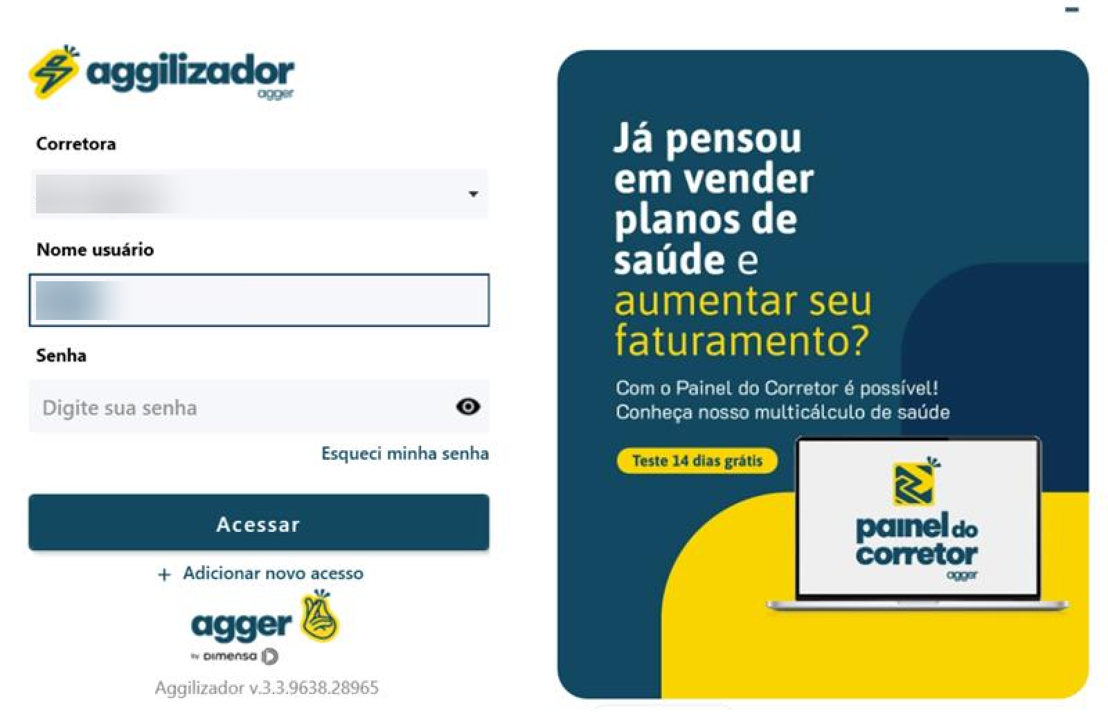 Acesse a Agger e abra a lista de seguradoras. Faça login normalmente e, no menu superior, clique em "Seguradoras".